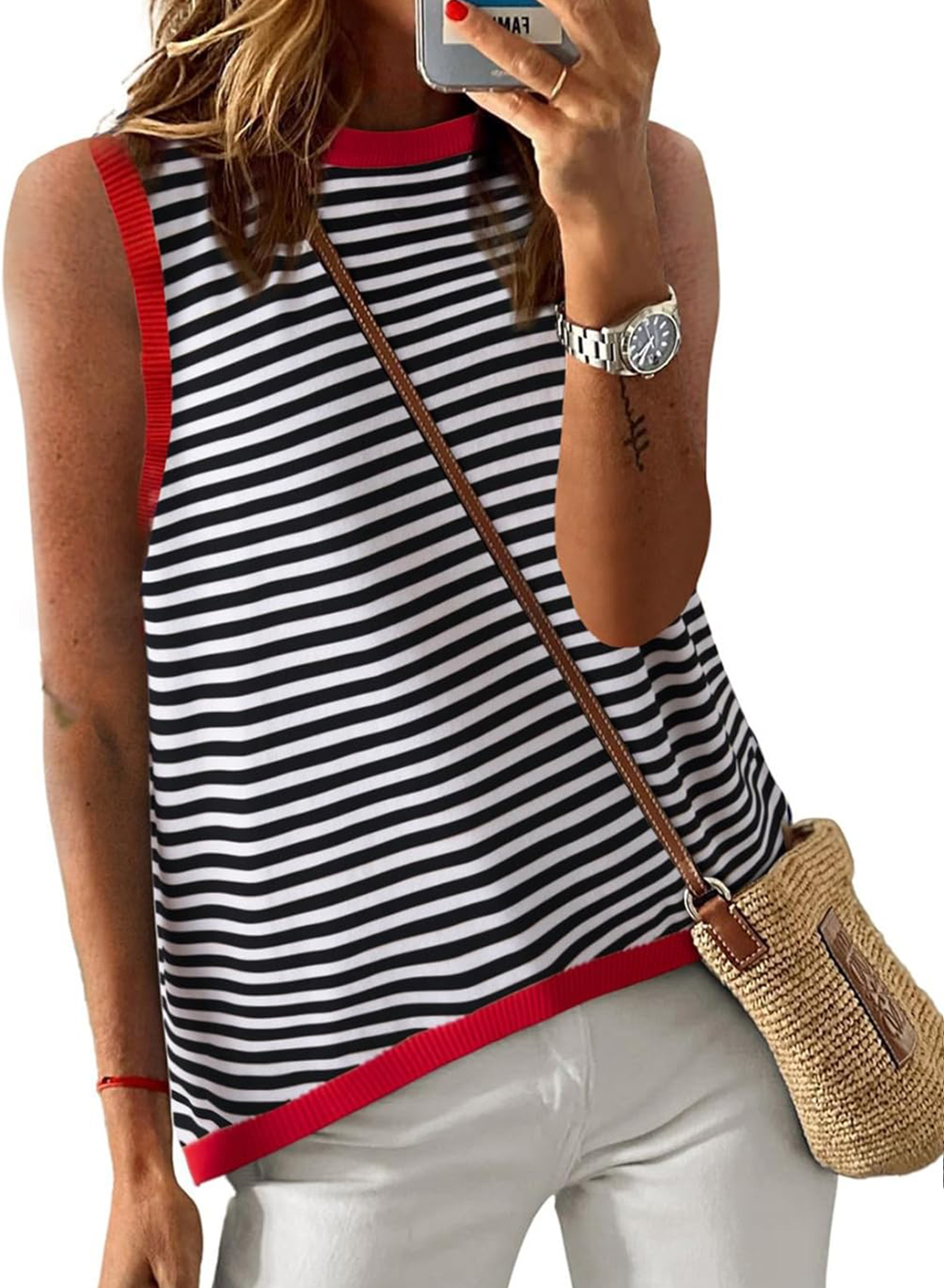 Womens Summer Tops 2024 Casual Striped Color Block