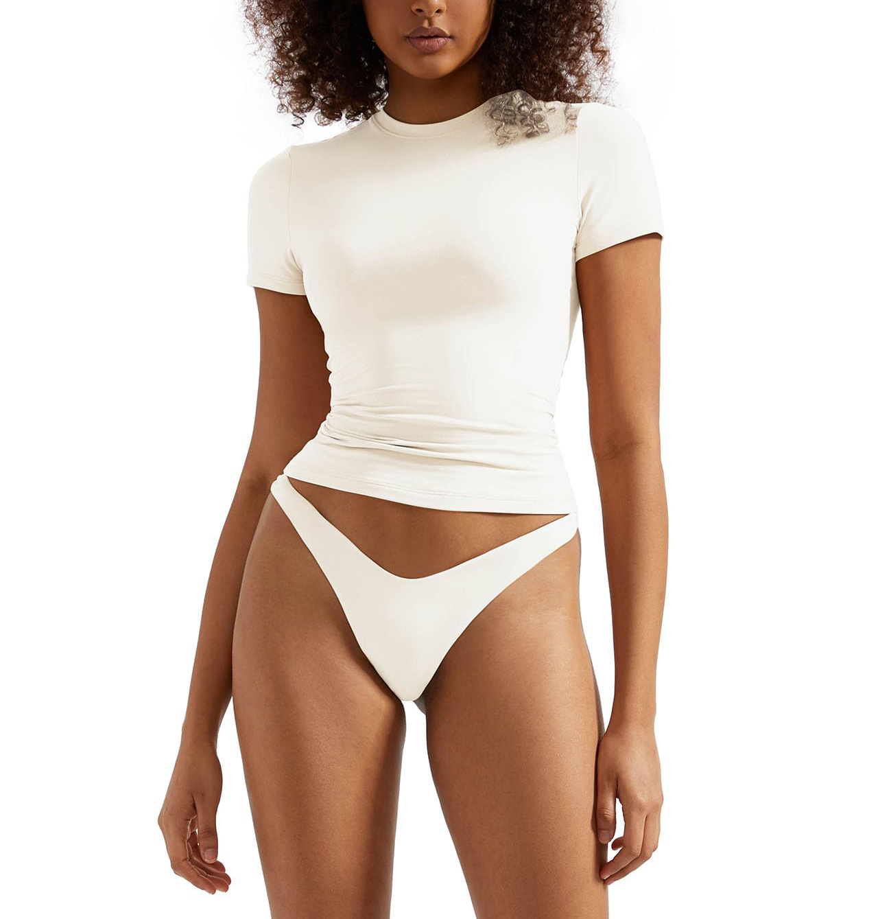 Women's Double Lined Slim Fit Crew Neck Short Sleeve T-Shirt