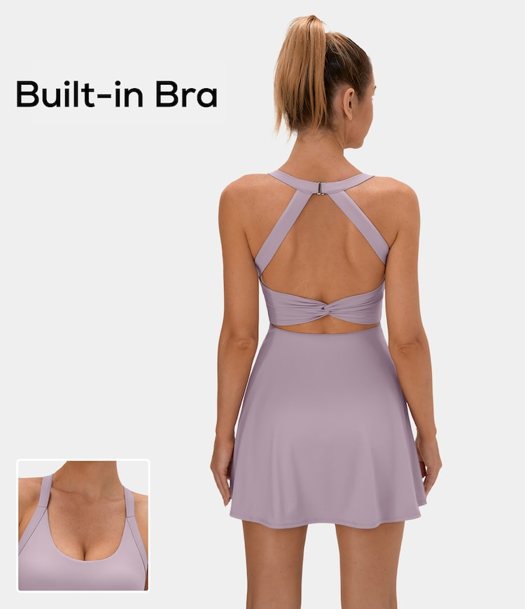 HOT SALE Open-Back with Eazy Peezy Built in Shorts Workout Athletic Dresses (Buy 2 Free Shipping)