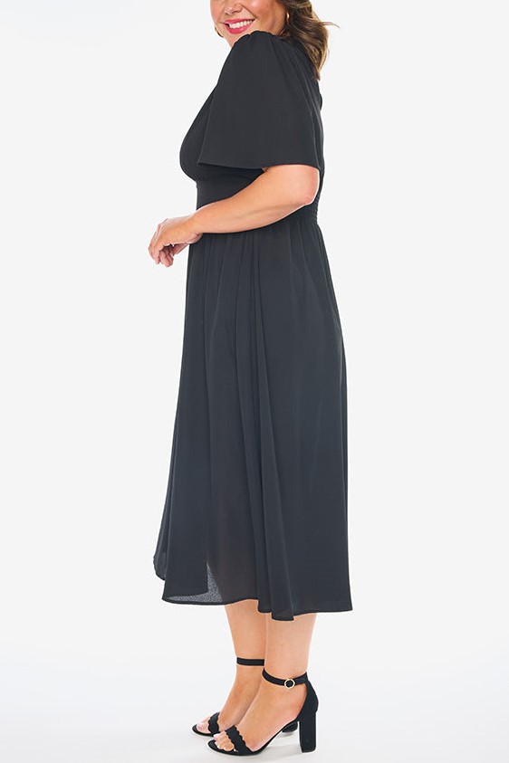 V Neck High Waist Smocked Dress