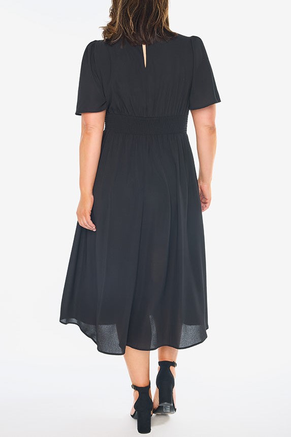 V Neck High Waist Smocked Dress