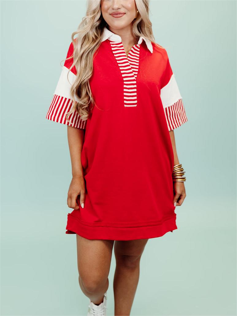 Color Block Notch Neck Mini Dress (BUY 2 FREE SHIPPING)