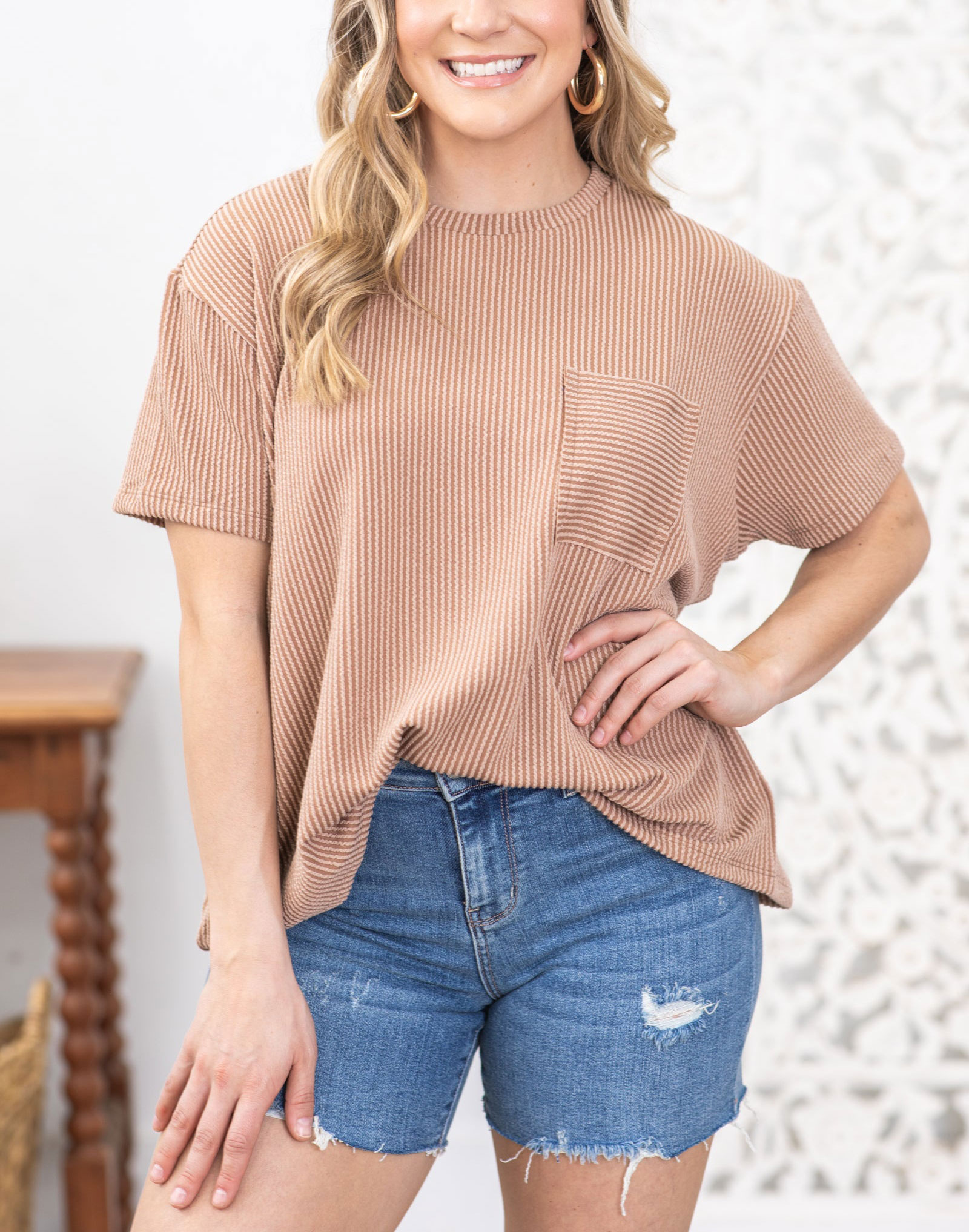 Women‘s Ribbed Short Sleeve Knit Top（Buy 2 Free Shipping）