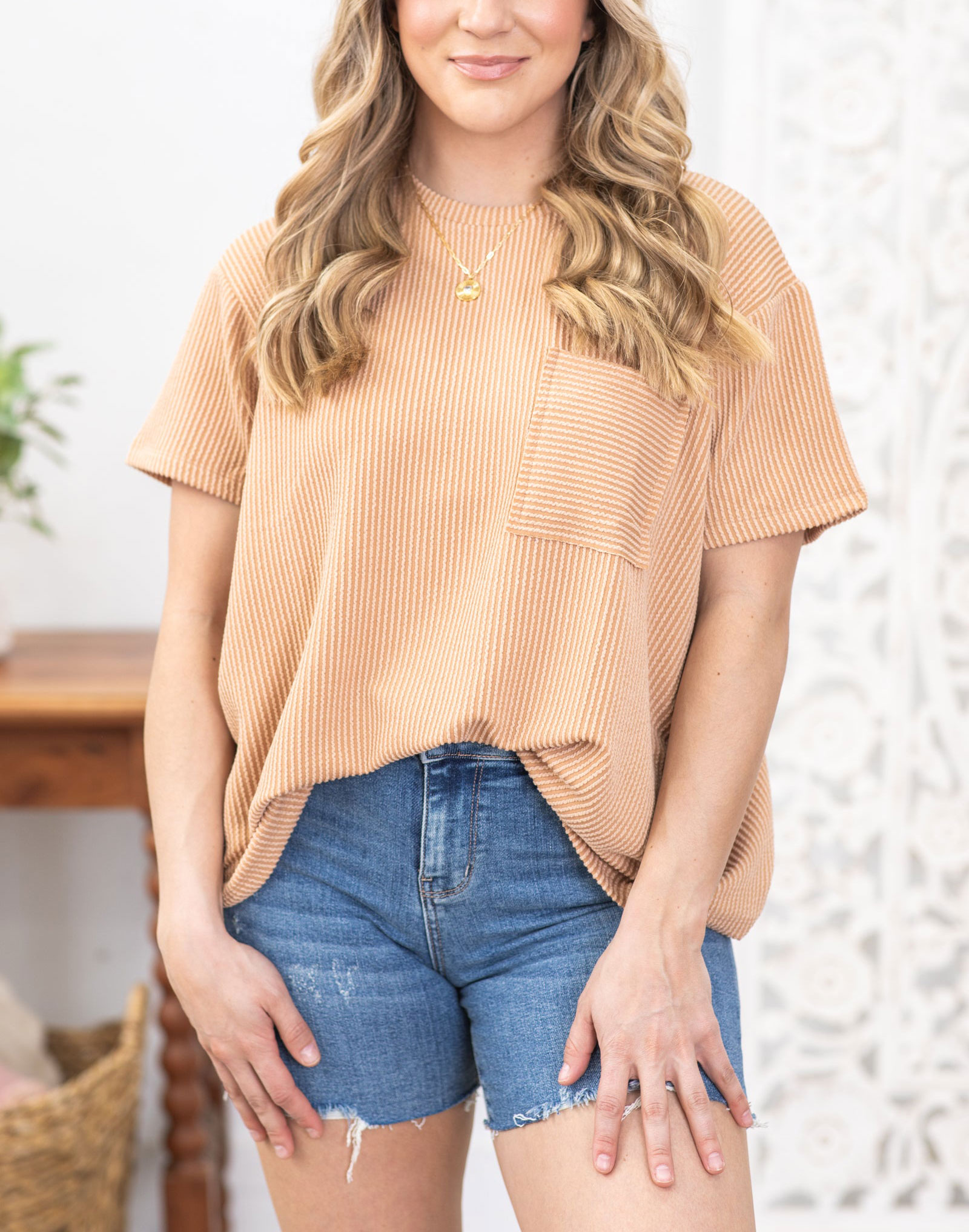 Women‘s Ribbed Short Sleeve Knit Top（Buy 2 Free Shipping）