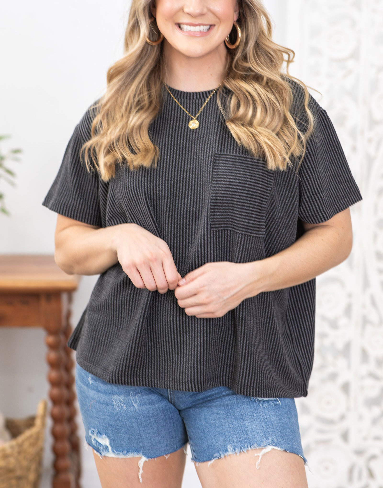 Women‘s Ribbed Short Sleeve Knit Top（Buy 2 Free Shipping）