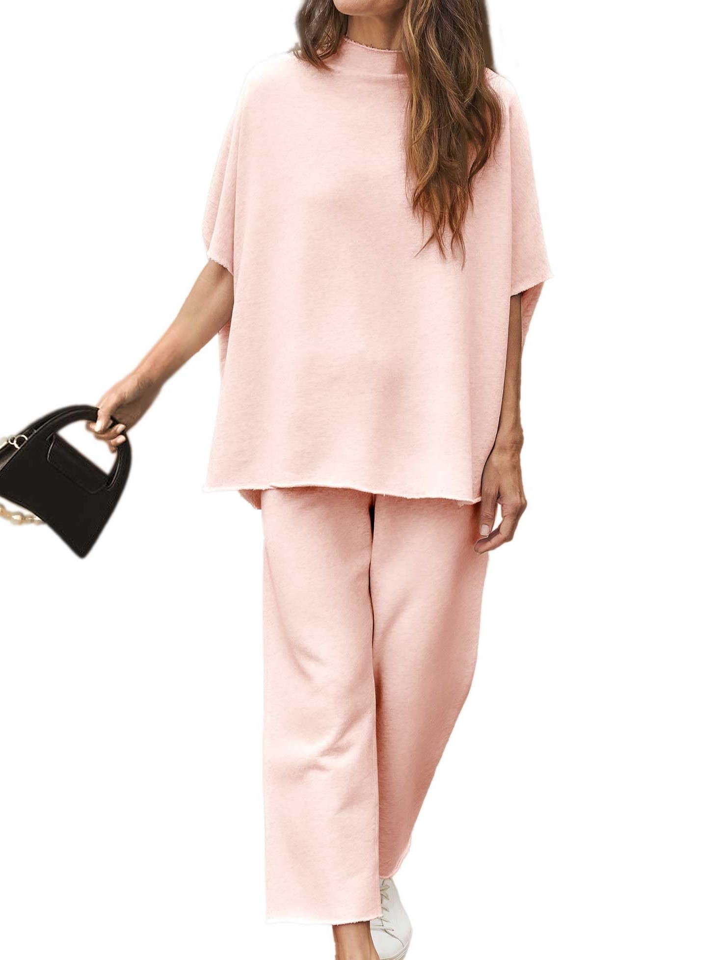 HOT SALE Women's 2 Piece Outfits 3/4 Batwing Sleeve Pullover Top Wide Leg Pants Lounge Set