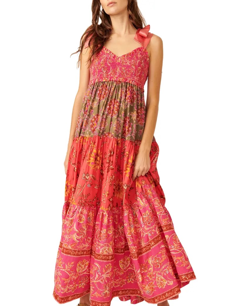 HOT SALE Women's Flowy Smocked Sleeveless Tie Shoulder Boho Maxi Dress