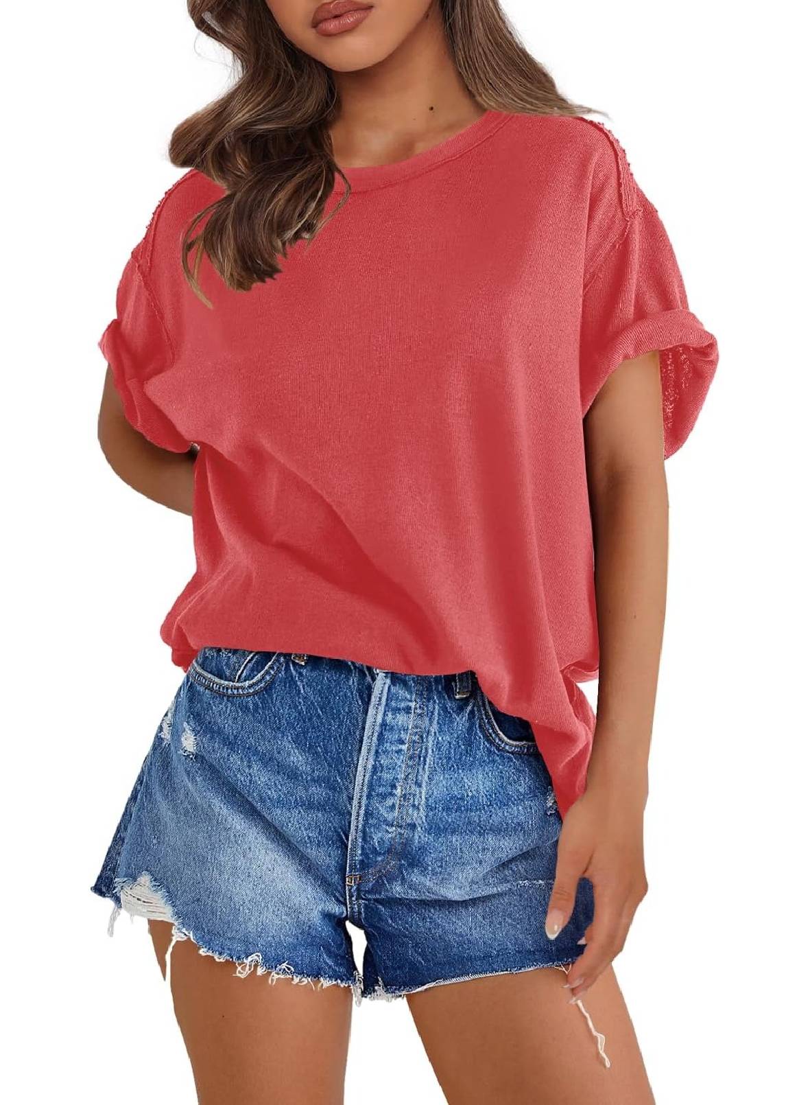 Womens Oversized Crewneck Short Sleeve T Shirts Tops