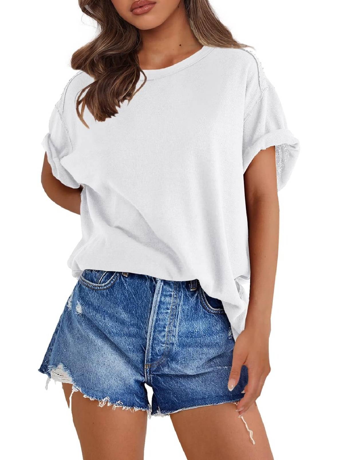 Womens Oversized Crewneck Short Sleeve T Shirts Tops