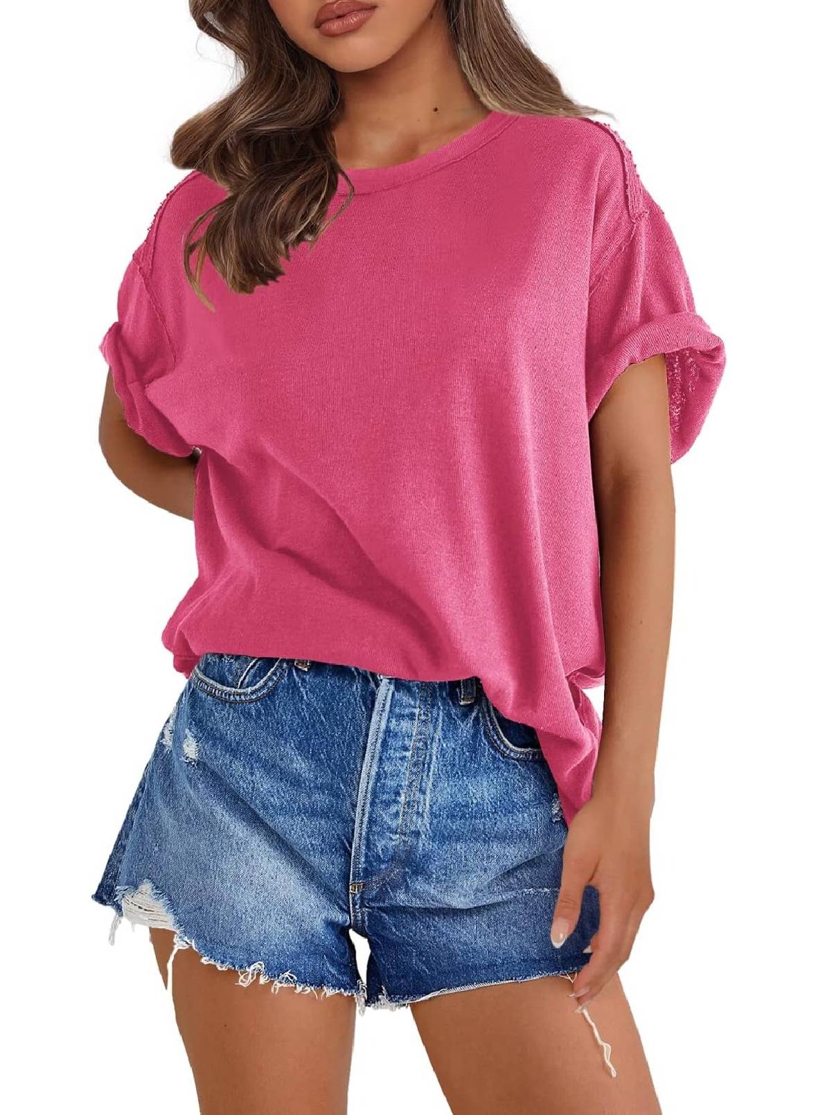 Womens Oversized Crewneck Short Sleeve T Shirts Tops