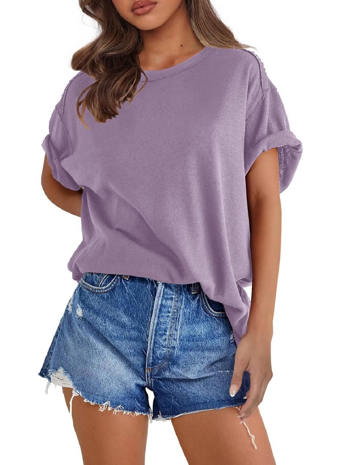 Womens Oversized Crewneck Short Sleeve T Shirts Tops