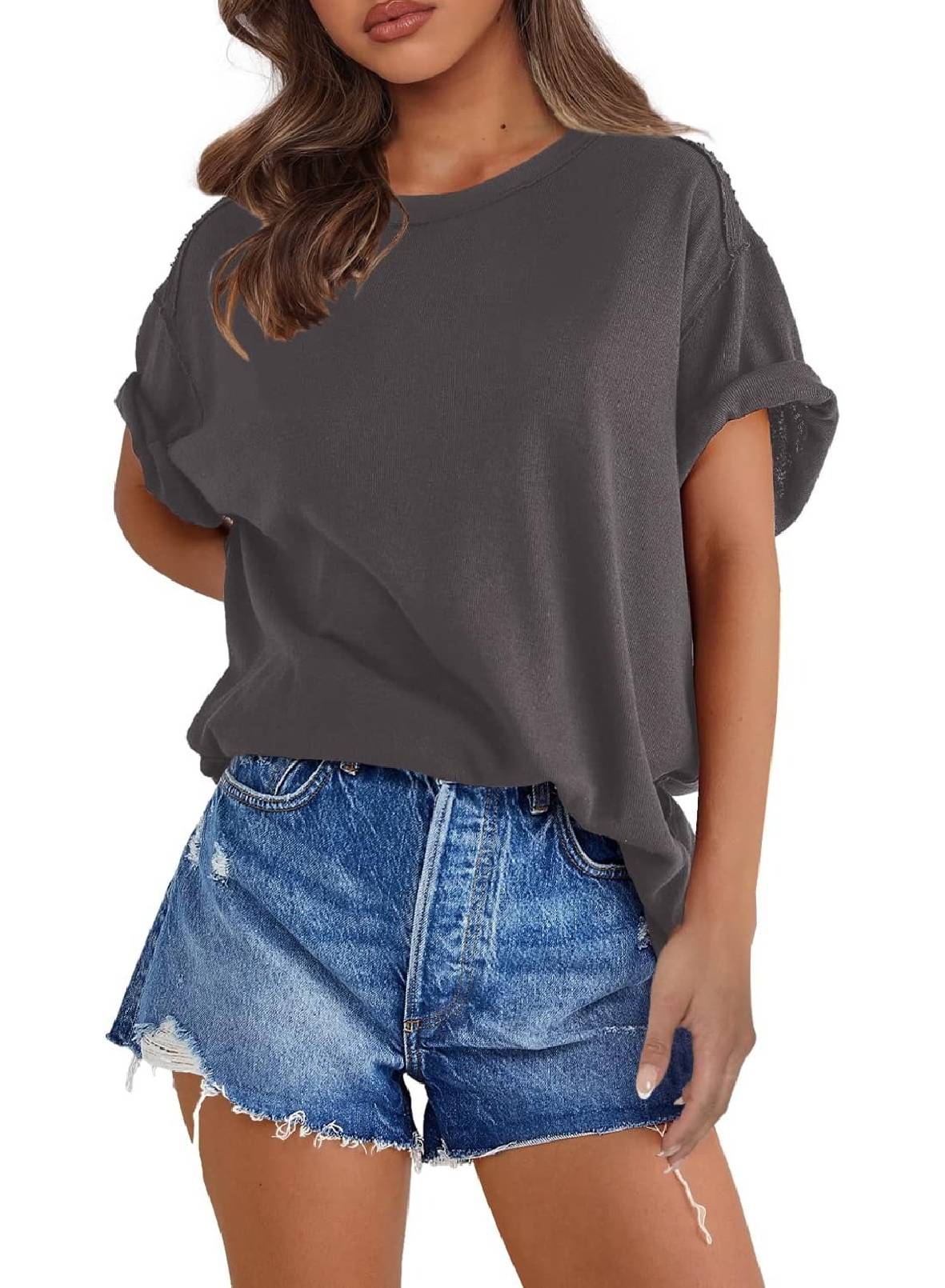Womens Oversized Crewneck Short Sleeve T Shirts Tops