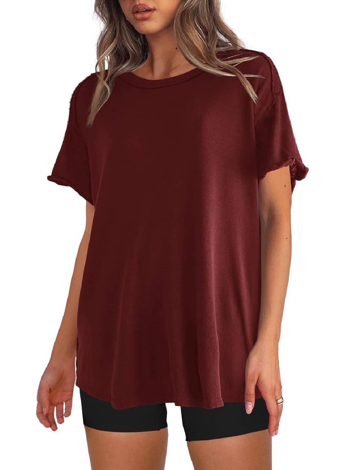 Womens Oversized Crewneck Short Sleeve T Shirts Tops