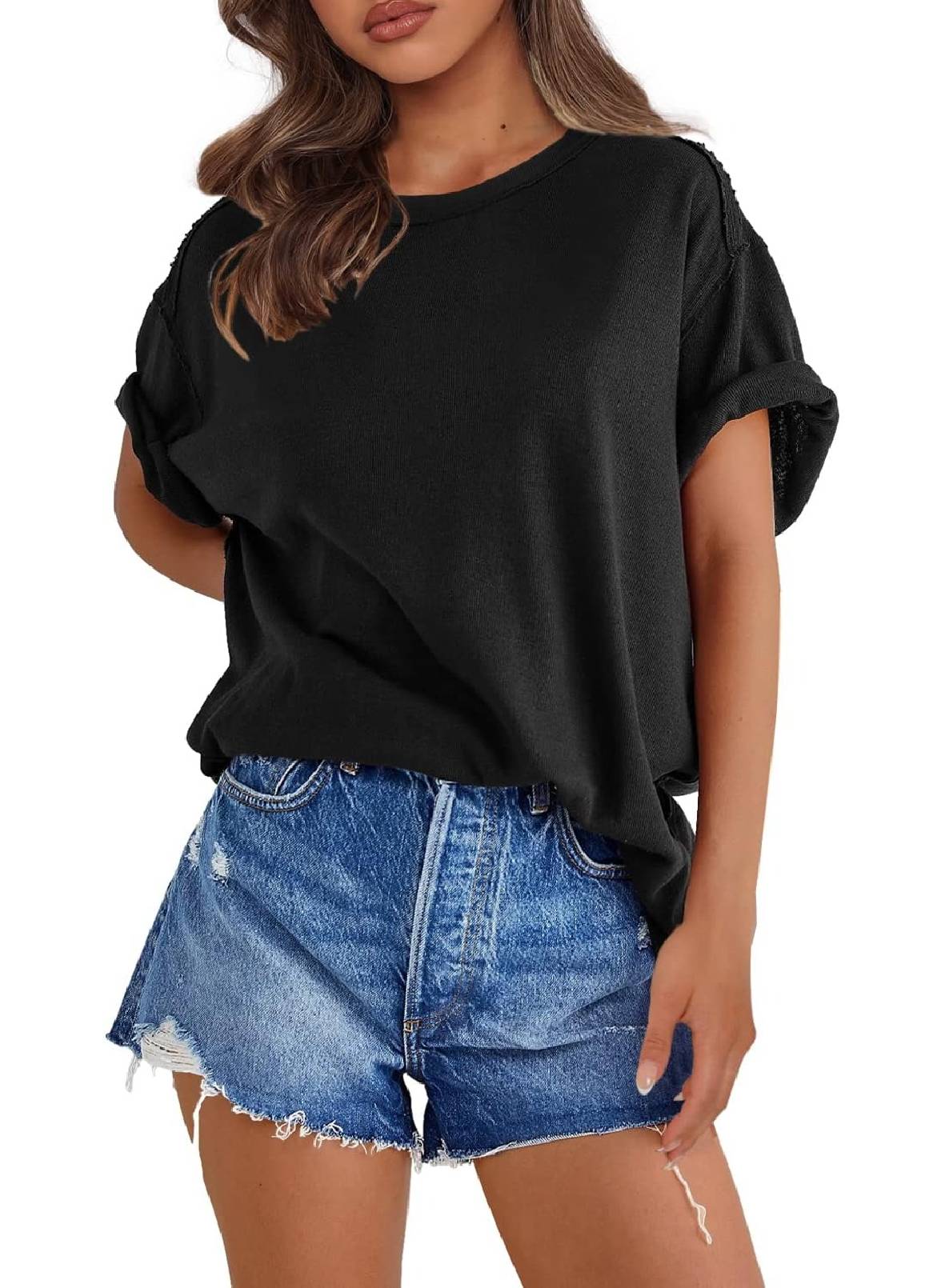 Womens Oversized Crewneck Short Sleeve T Shirts Tops