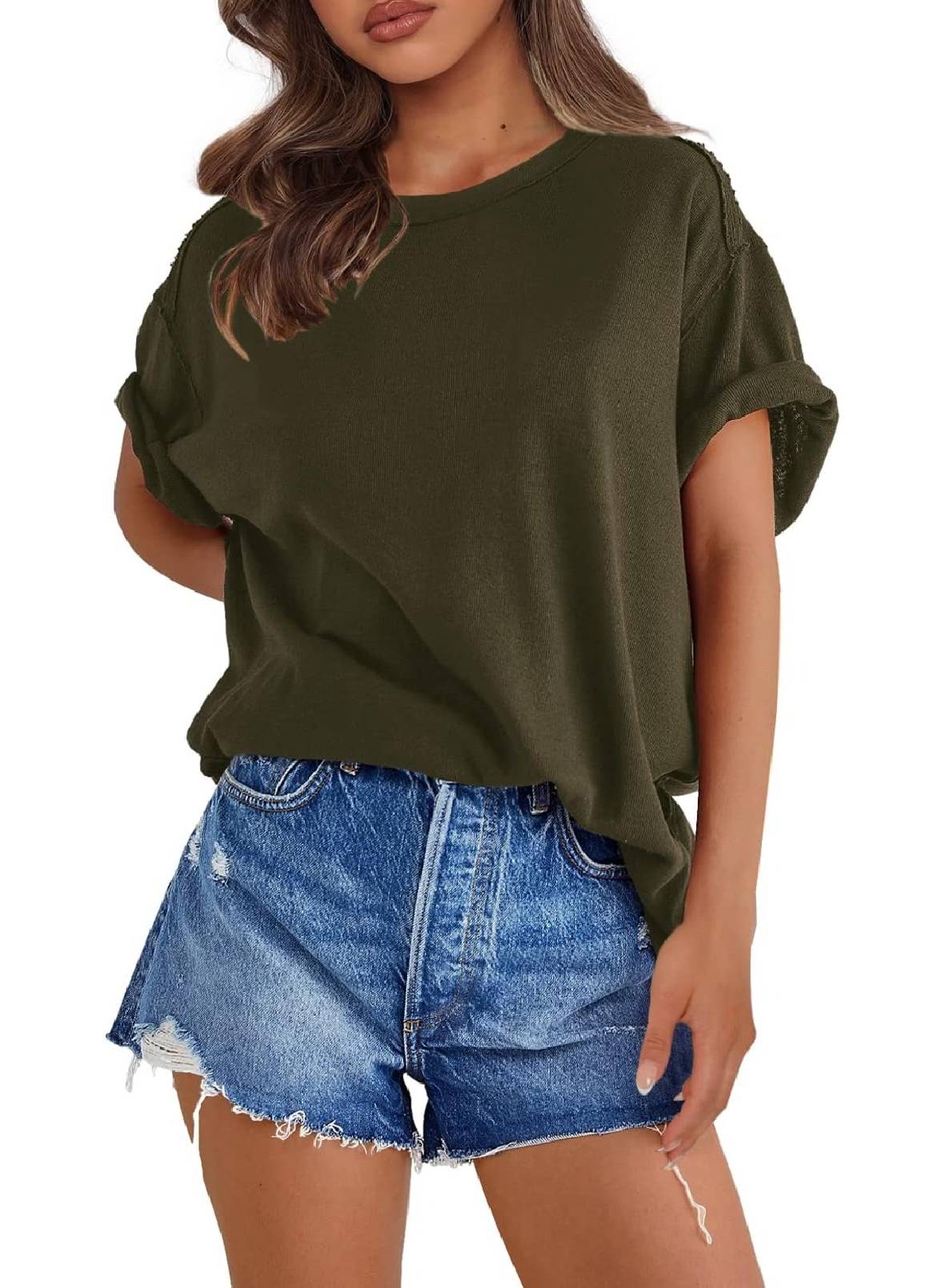 Womens Oversized Crewneck Short Sleeve T Shirts Tops