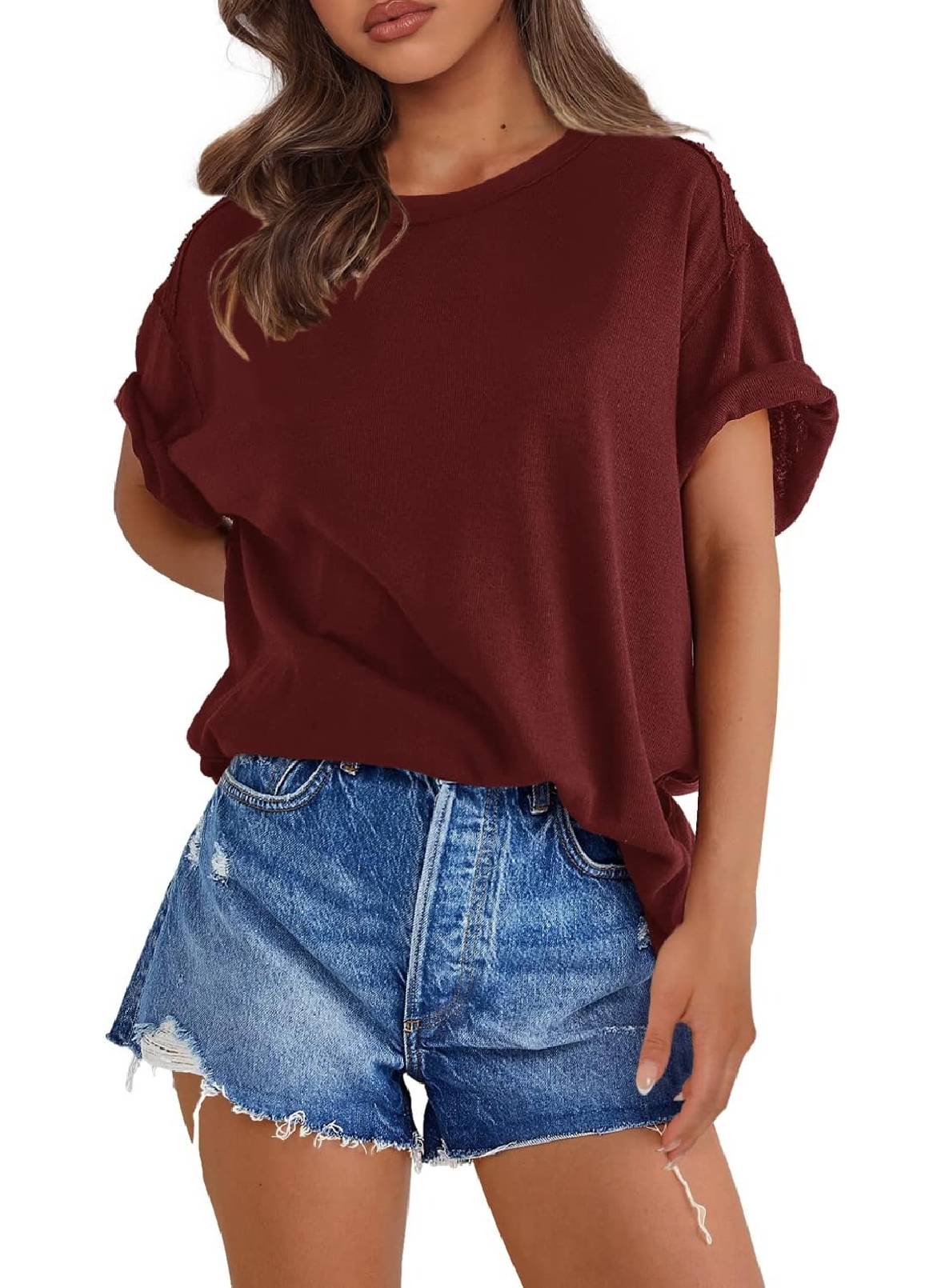 Womens Oversized Crewneck Short Sleeve T Shirts Tops