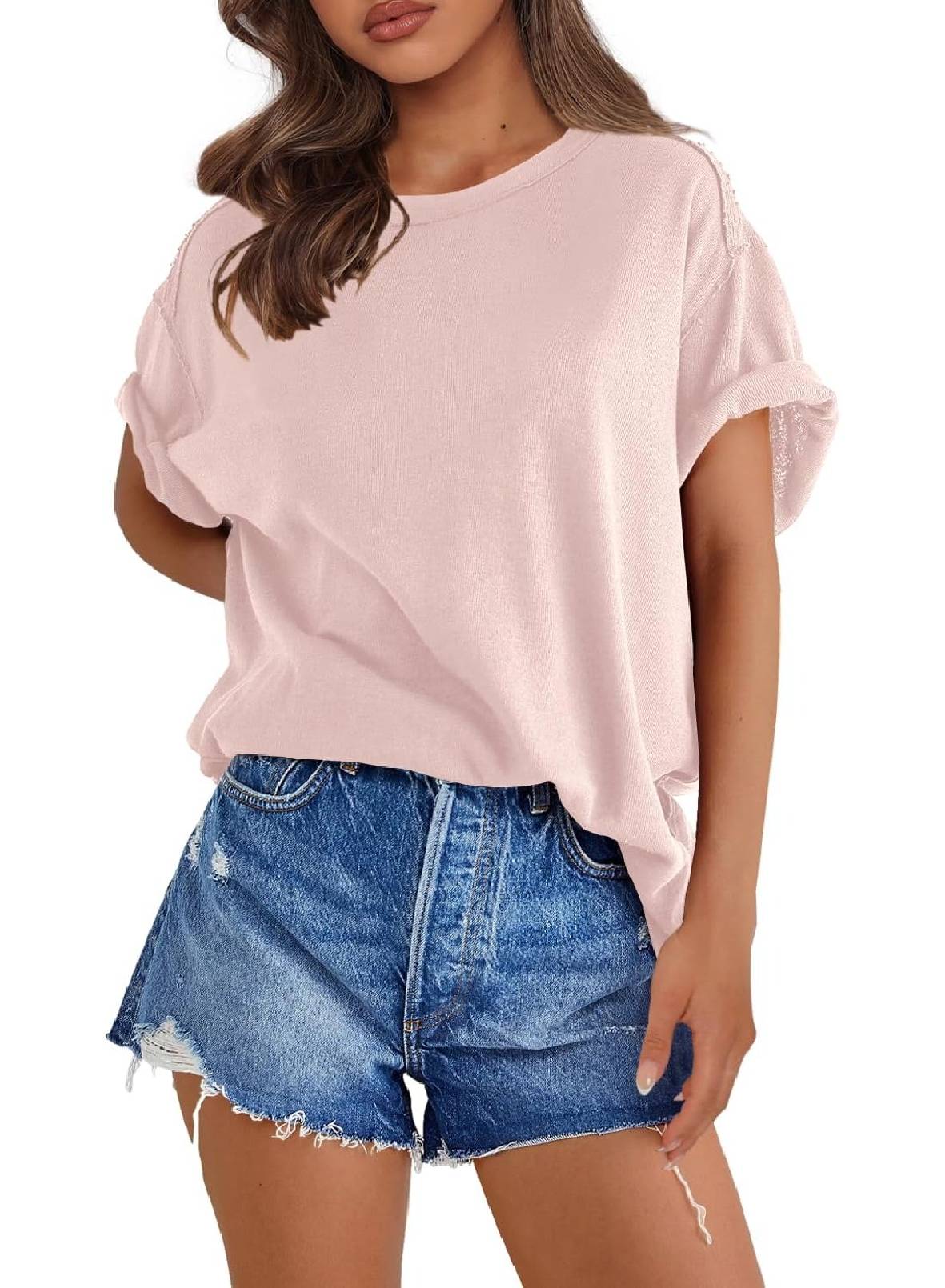 Womens Oversized Crewneck Short Sleeve T Shirts Tops