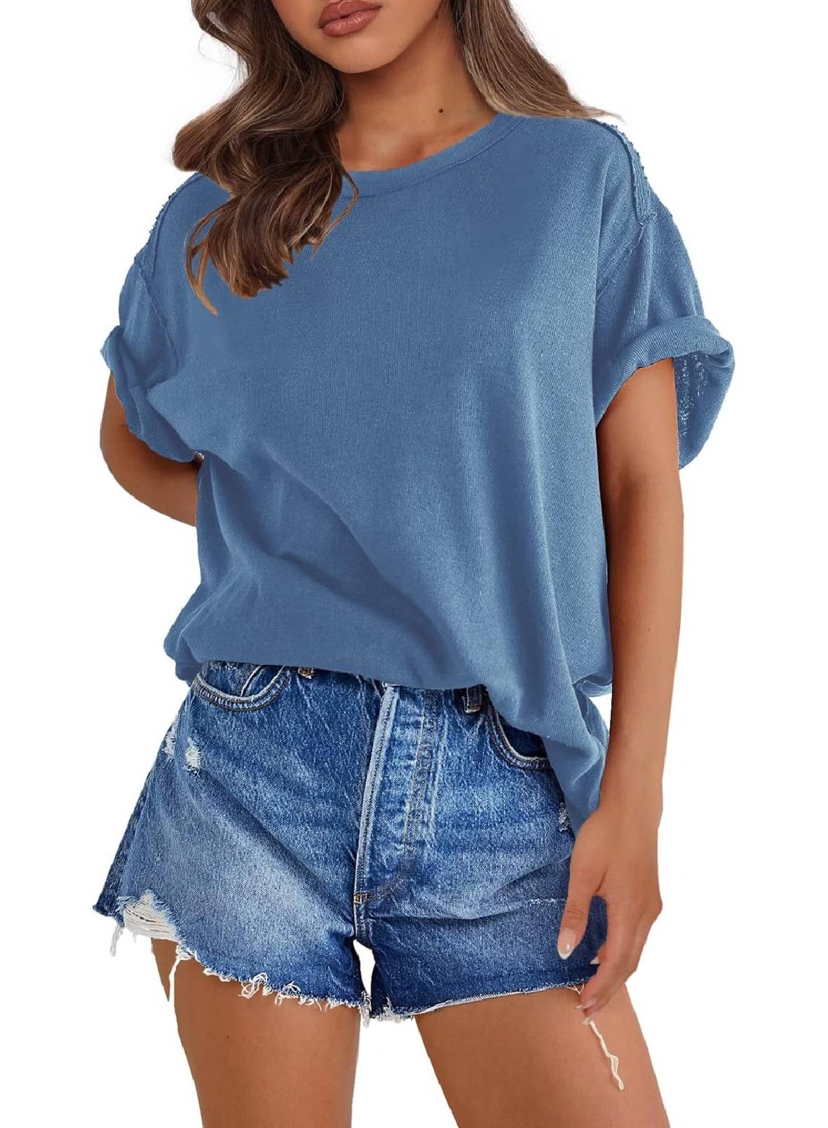 Womens Oversized Crewneck Short Sleeve T Shirts Tops