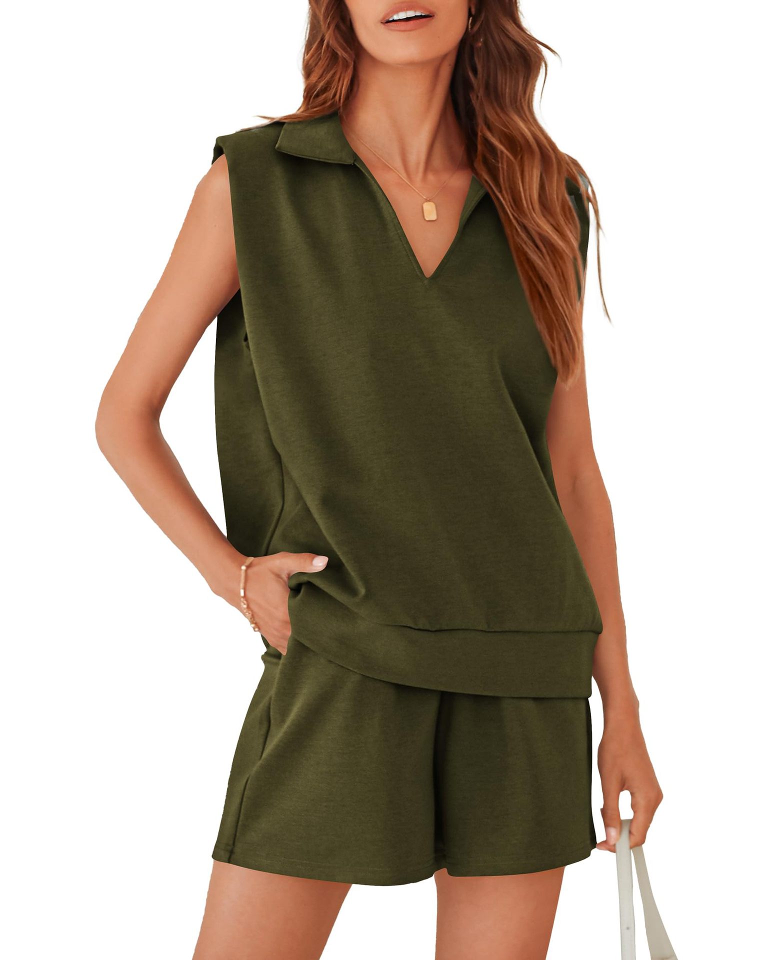 New🔥Women's Oversized 2 Piece Outfits Sleeveless Sweatshirt Shorts Sets