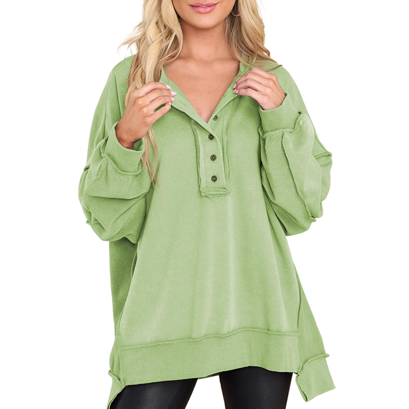 Oversized Henley Casual Buttoned Sweatshirt (Buy 2 Free Shipping)