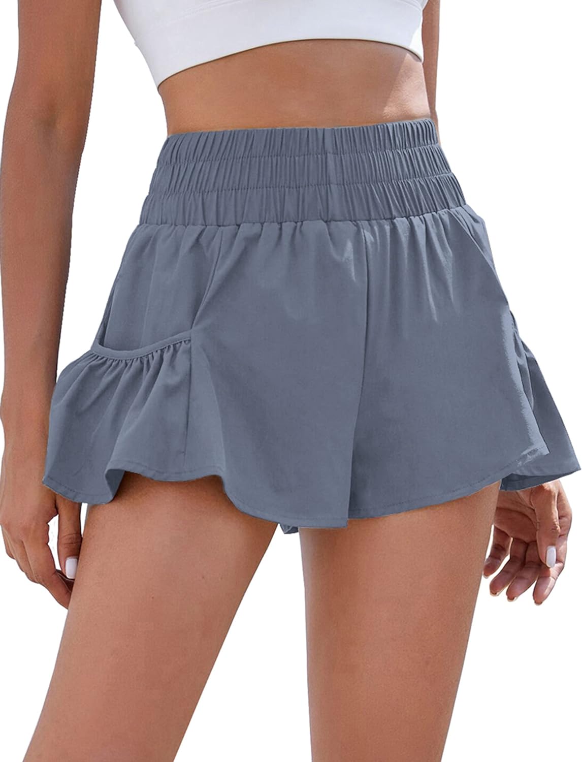 🔥HOT SALE Women High Waisted Elastic Athletic Flowy Shorts with Pockets