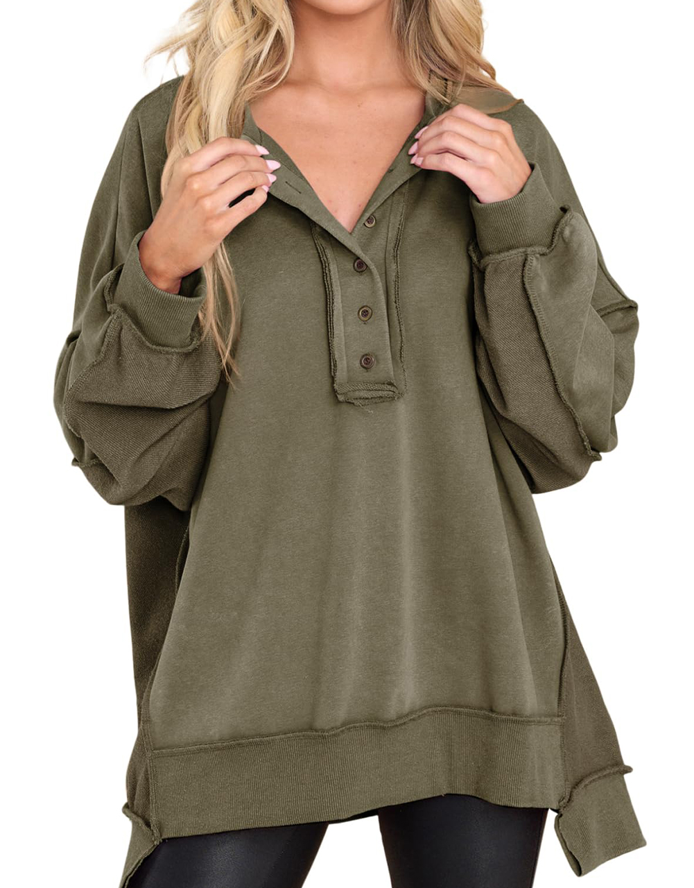 Oversized Henley Casual Buttoned Sweatshirt (Buy 2 Free Shipping)