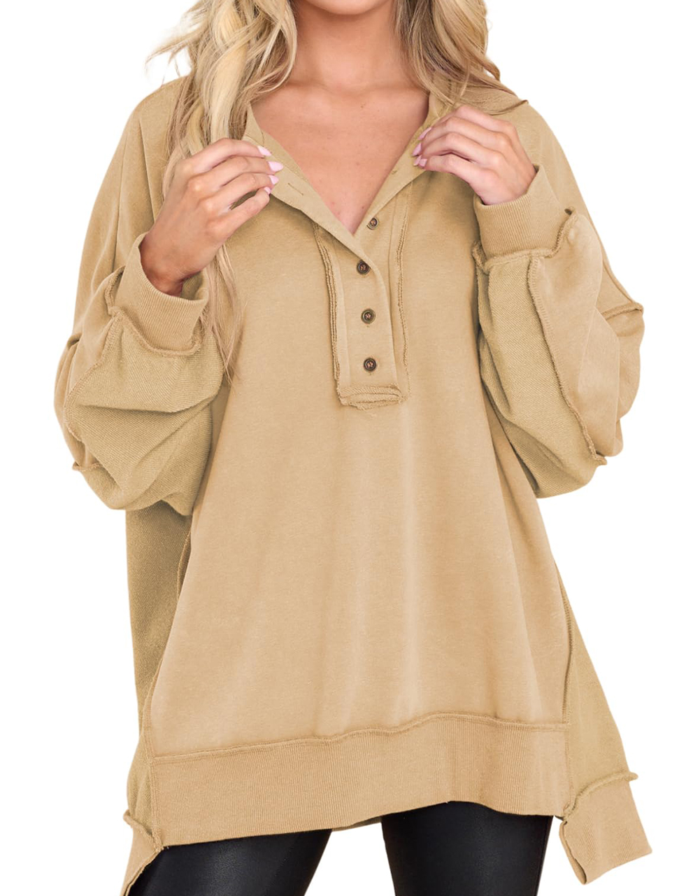 Oversized Henley Casual Buttoned Sweatshirt (Buy 2 Free Shipping)