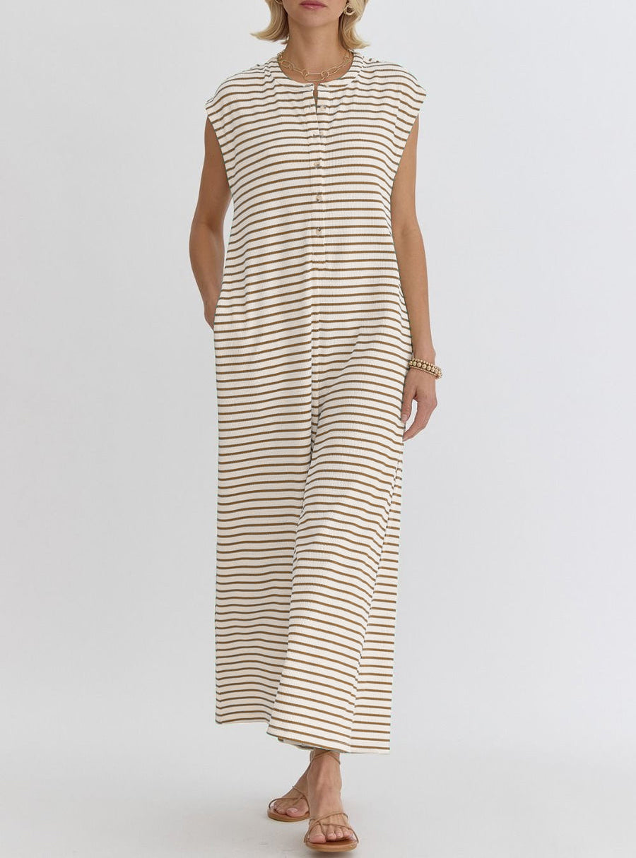 Women's Oversized Striped Sleeveless Jumpsuit