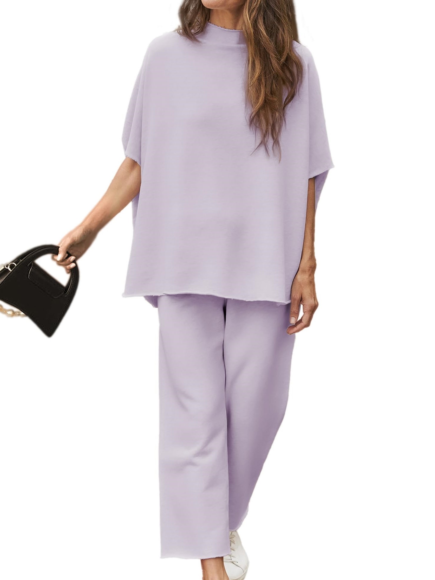 HOT SALE Women's 2 Piece Outfits 3/4 Batwing Sleeve Pullover Top Wide Leg Pants Lounge Set