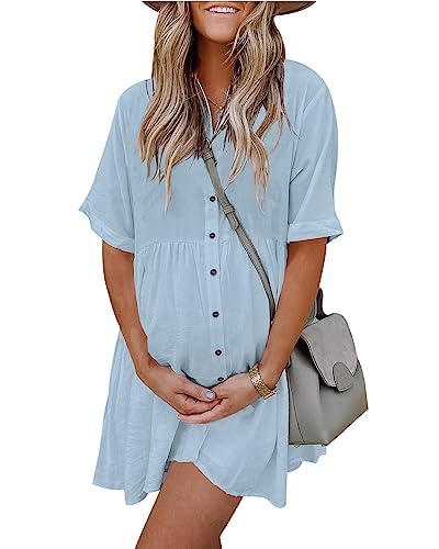 🔥Women's Short Sleeve Button Down Dresses with Pockets