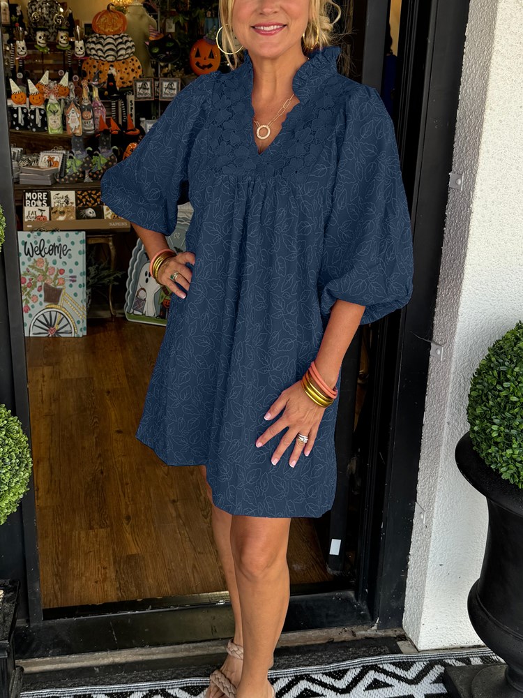 Women's Puff Sleeve Leaf Print Dress (Buy 2 Free Shipping)