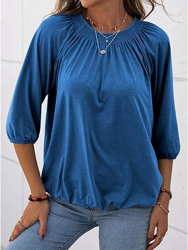 Limited time sale 🔥Women's Casual Cotton 3/4 Sleeve Loose Pleated Basic Tops (BUY 3 FREE SHIPPING)
