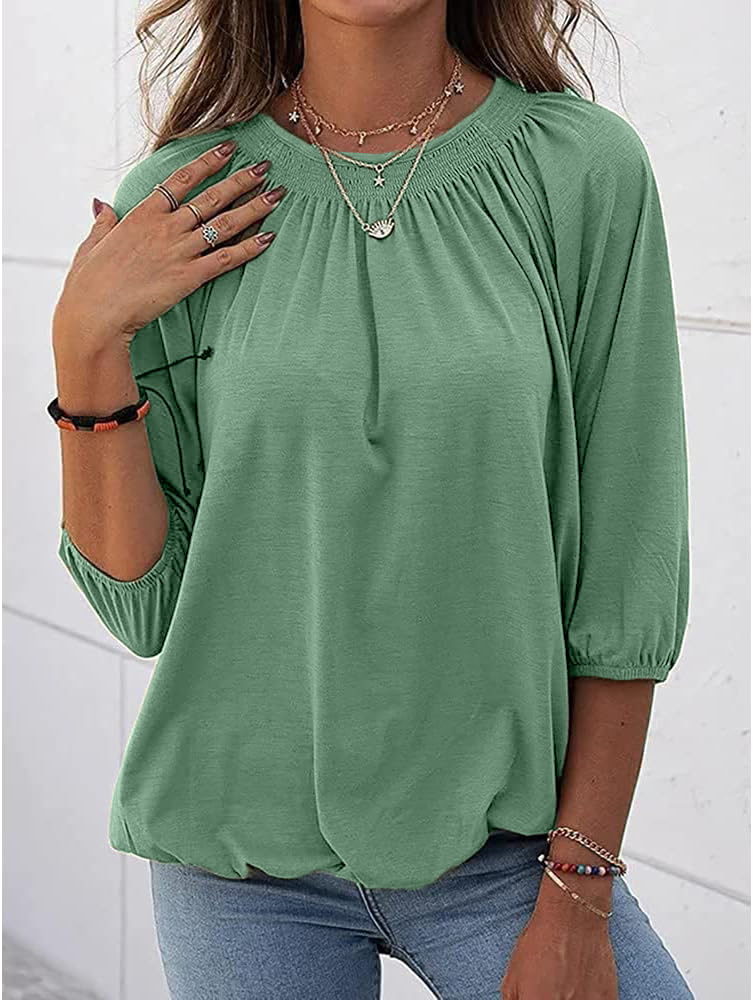 Limited time sale 🔥Women's Casual Cotton 3/4 Sleeve Loose Pleated Basic Tops (BUY 3 FREE SHIPPING)