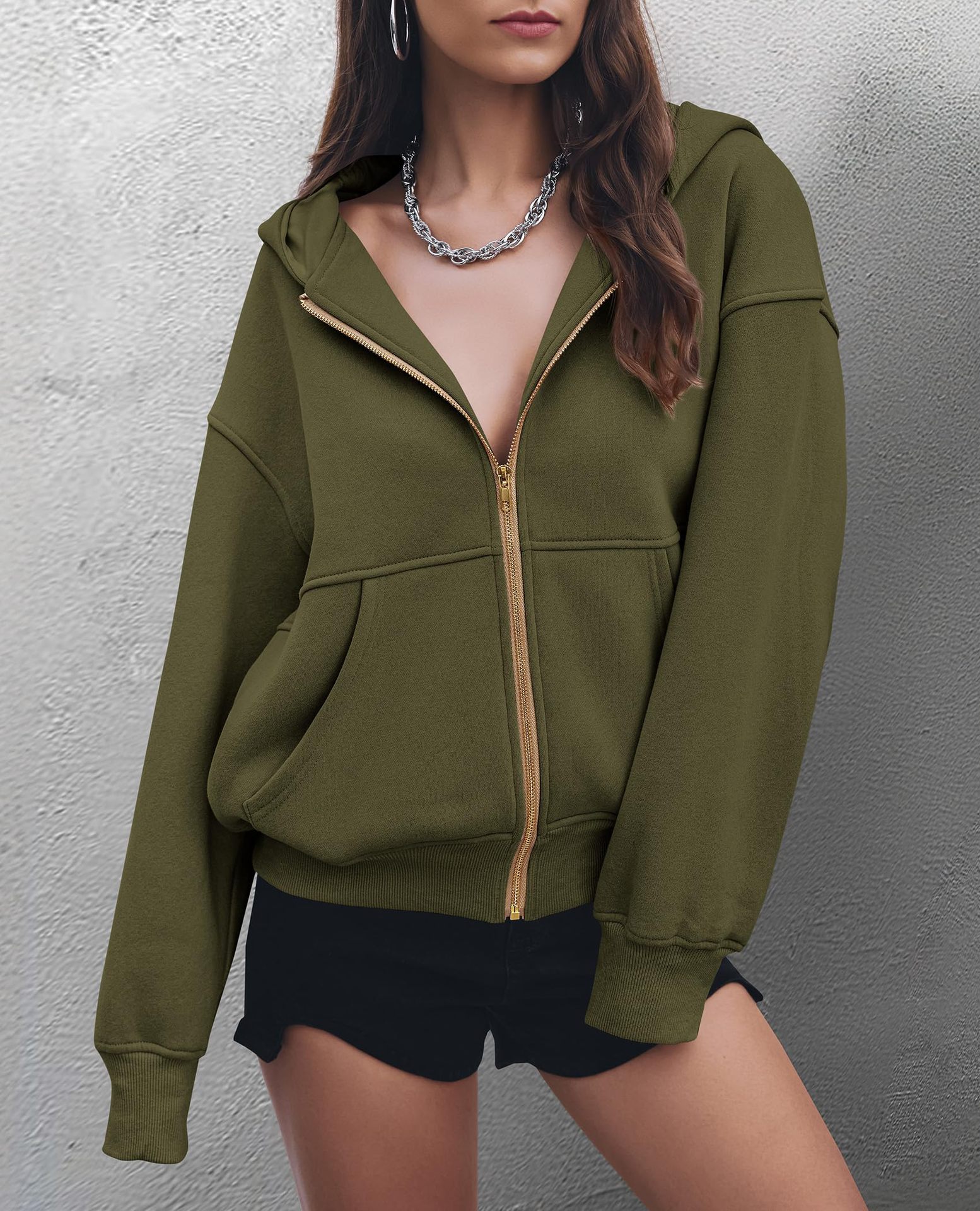 Womens Zip Up Hoodies Long Sleeve Sweatshirts Jacket With Pockets (Buy 2 Free Shipping)