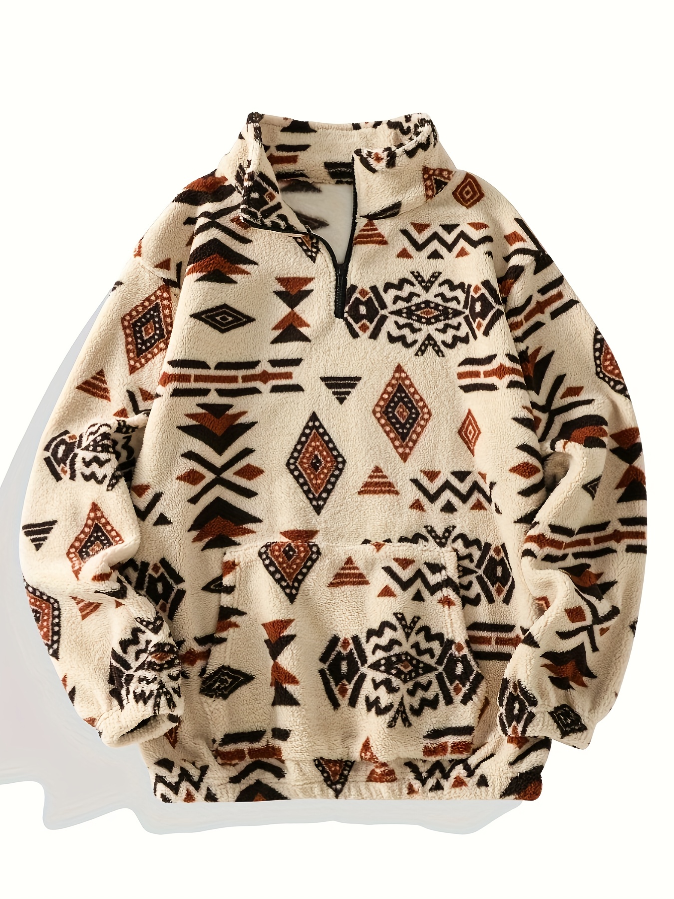 Women's Geometric Print Half Zip Sherpa Pullover Sweatshirt