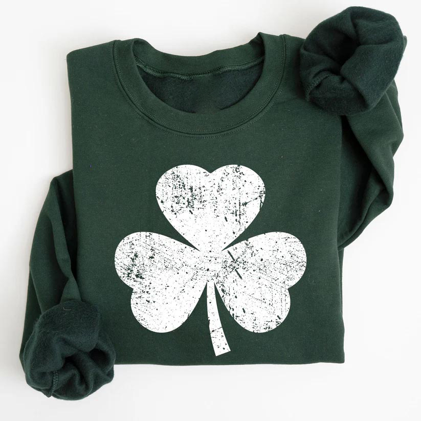Distressed St Patrick Shamrock Print Sweatshirt
