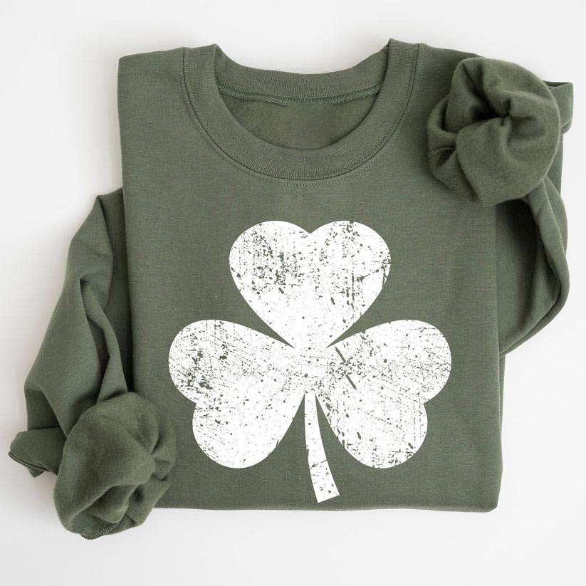 Distressed St Patrick Shamrock Print Sweatshirt
