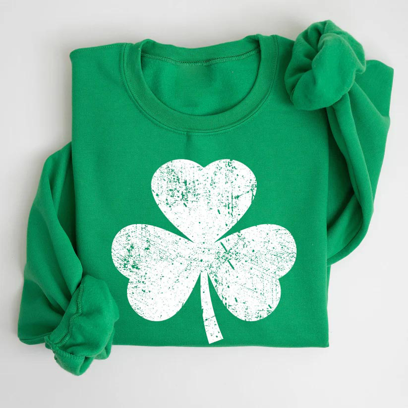 Distressed St Patrick Shamrock Print Sweatshirt