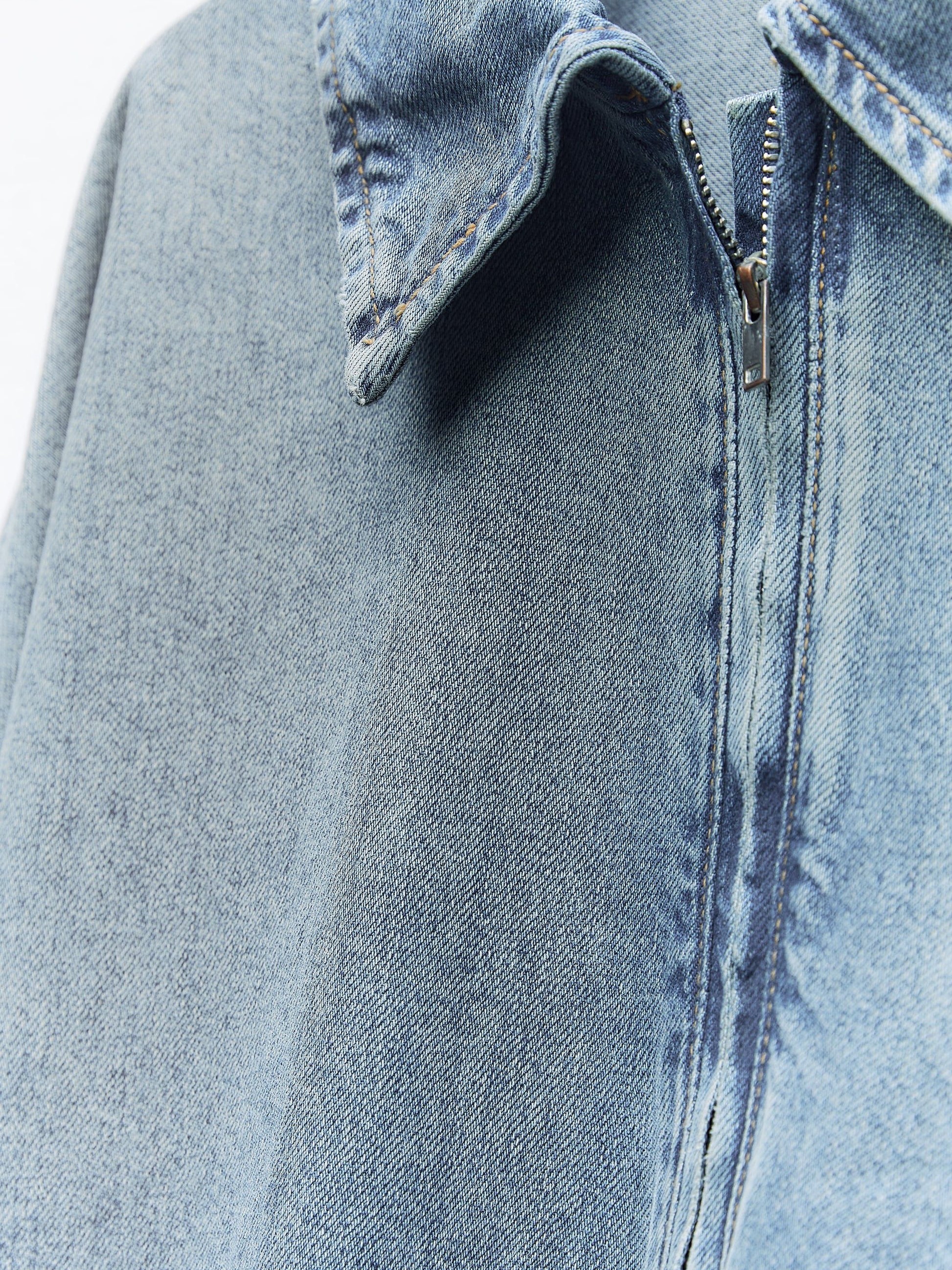 Women's Half-Zip Collared Vintage Loose Denim Dress Long Sleeve Casual Top