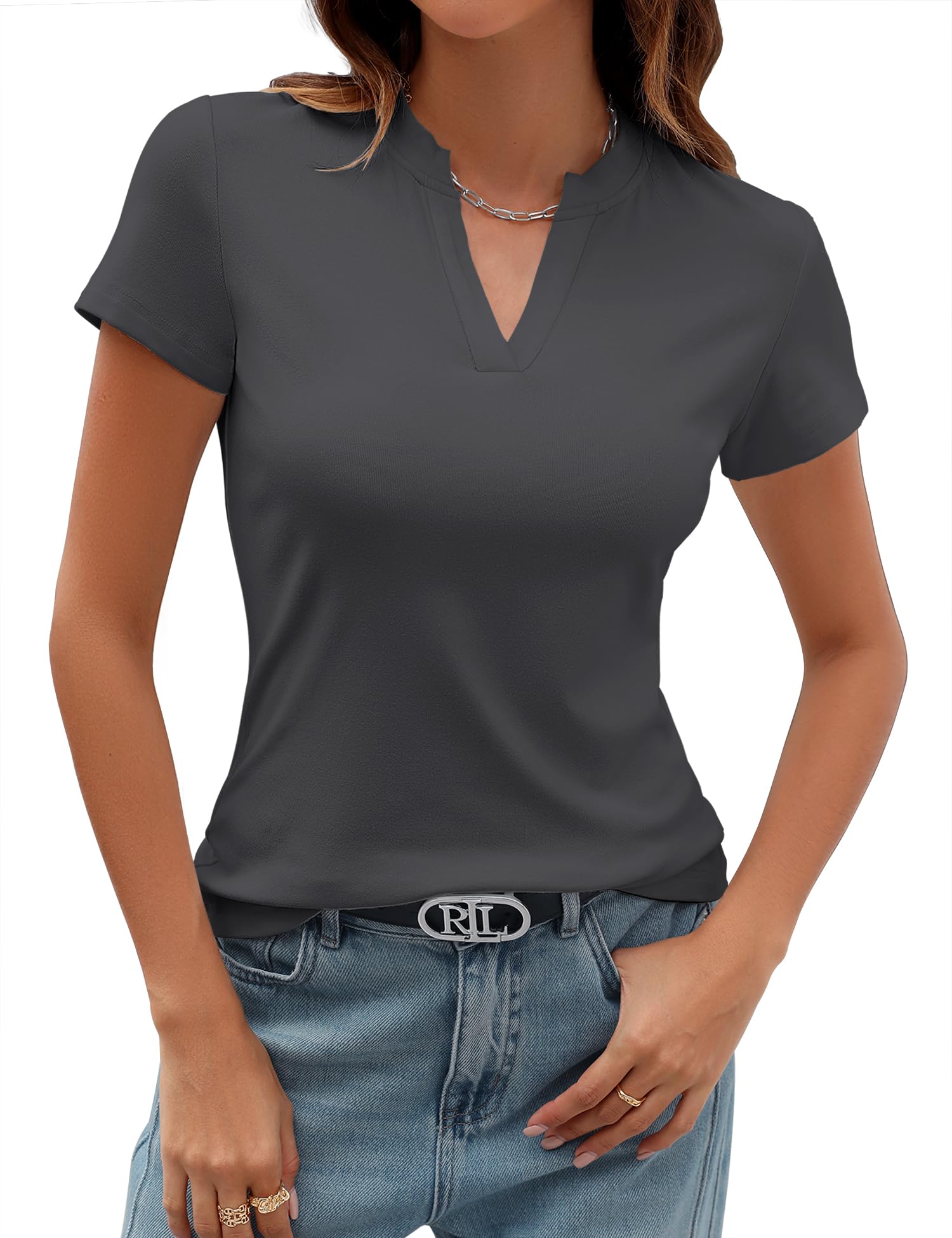 HOT SALE Women's V Neck T-Shirts Slim Fit Basic Tops for Work