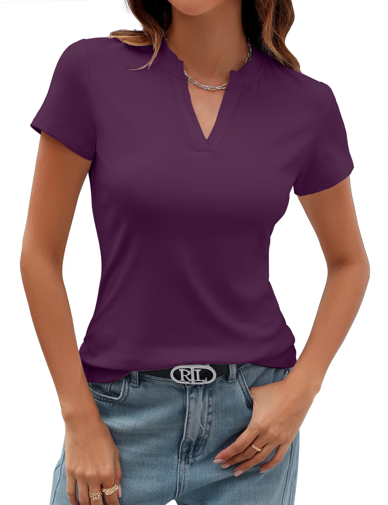 HOT SALE Women's V Neck T-Shirts Slim Fit Basic Tops for Work