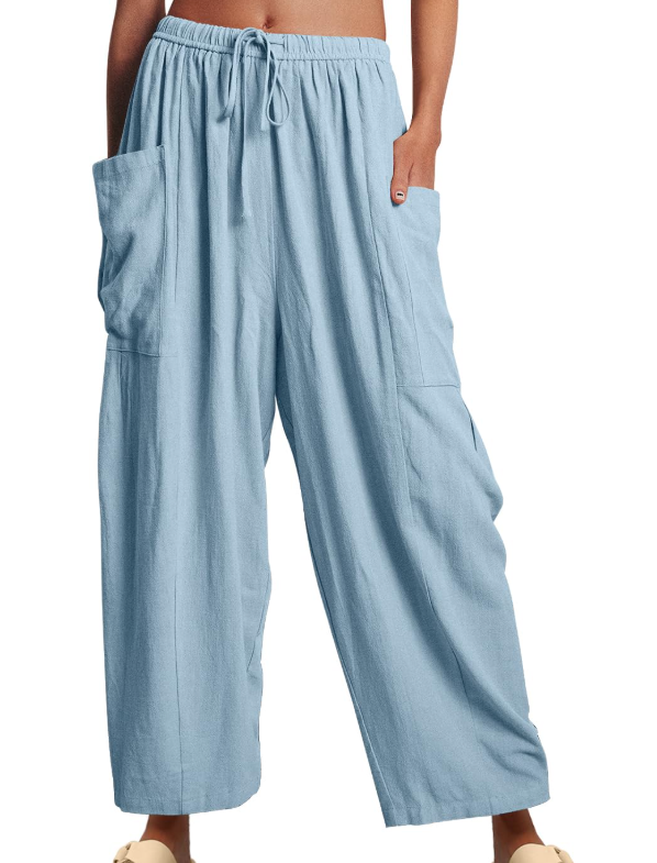 Womens Linen Drawstring Palazzo Harem Pants with Pockets (BUY 2 FREE SHIPPING)