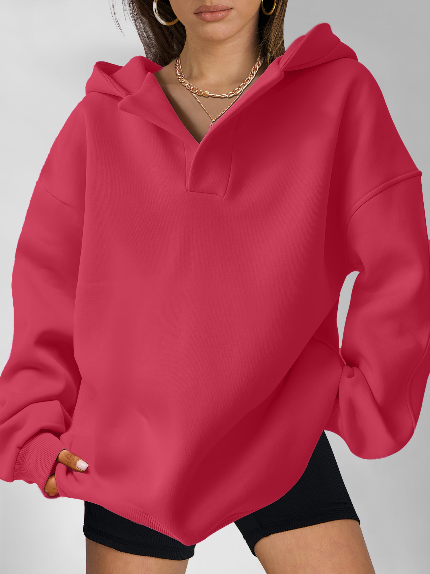 HOT SALE Women's Oversized V-Neck Hooded Pullover