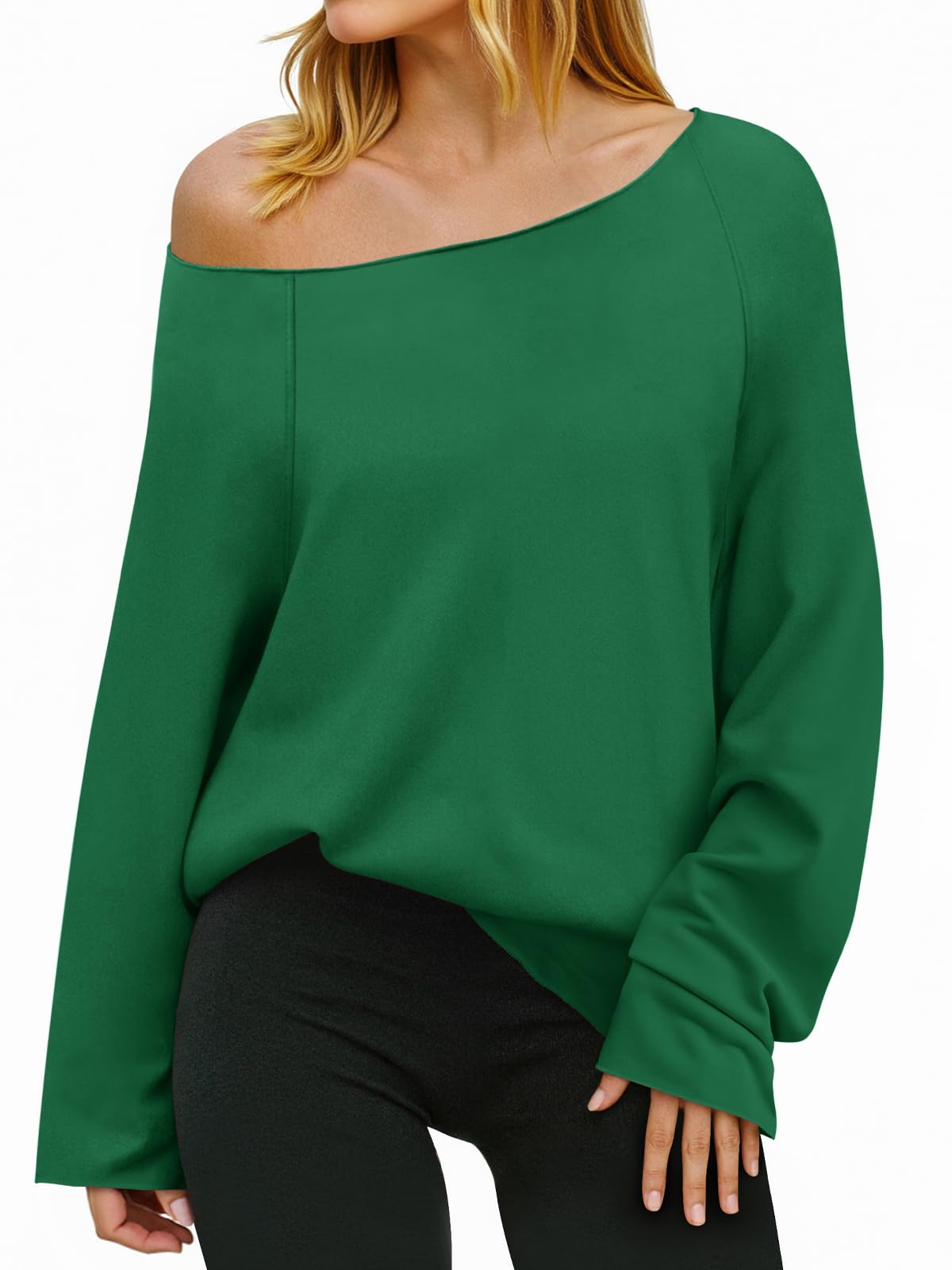 HOT SALE Womens Lightweight Oversized Off The Shoulder Sweatshirts Tunic Tops