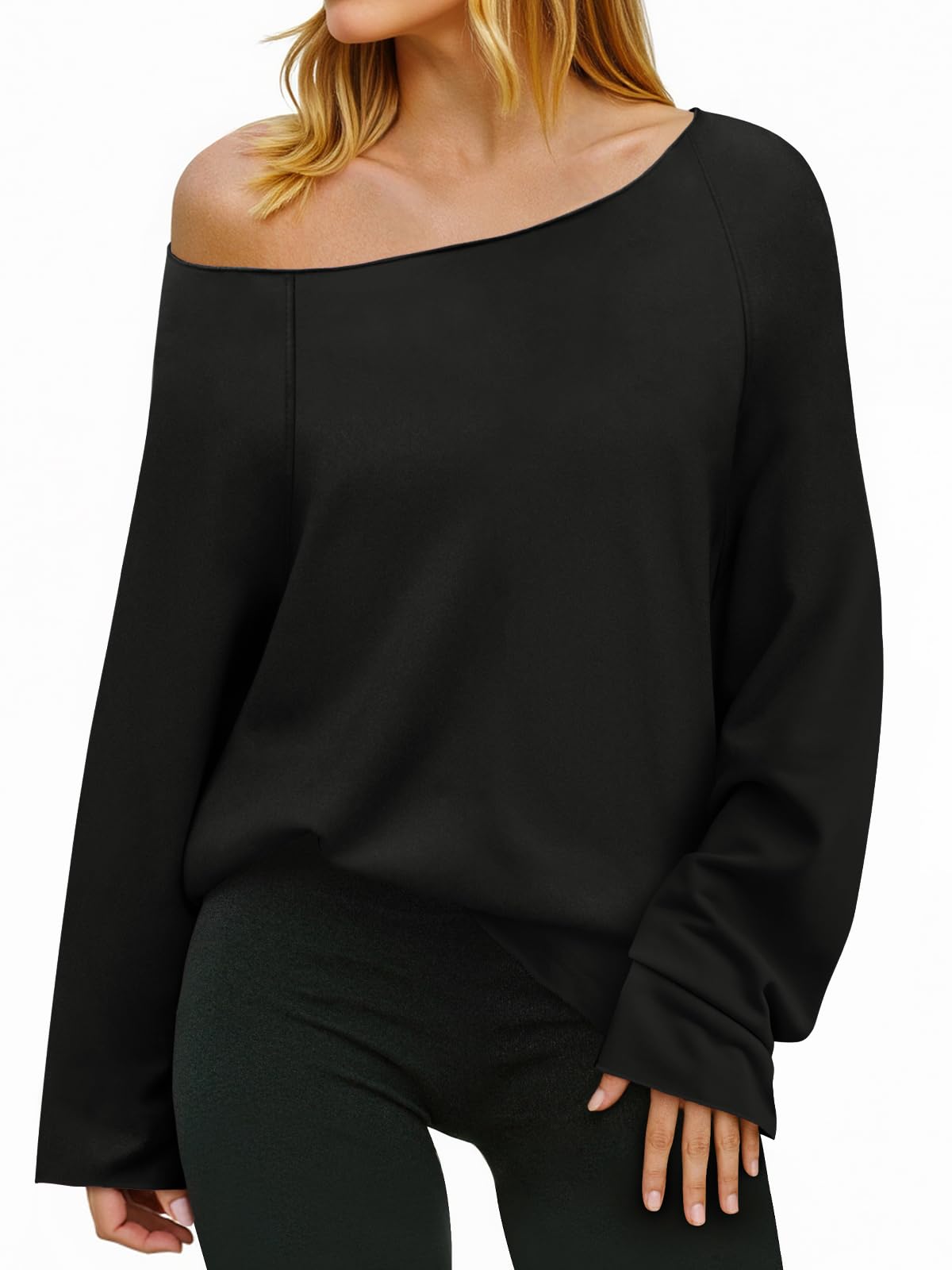 HOT SALE Womens Lightweight Oversized Off The Shoulder Sweatshirts Tunic Tops