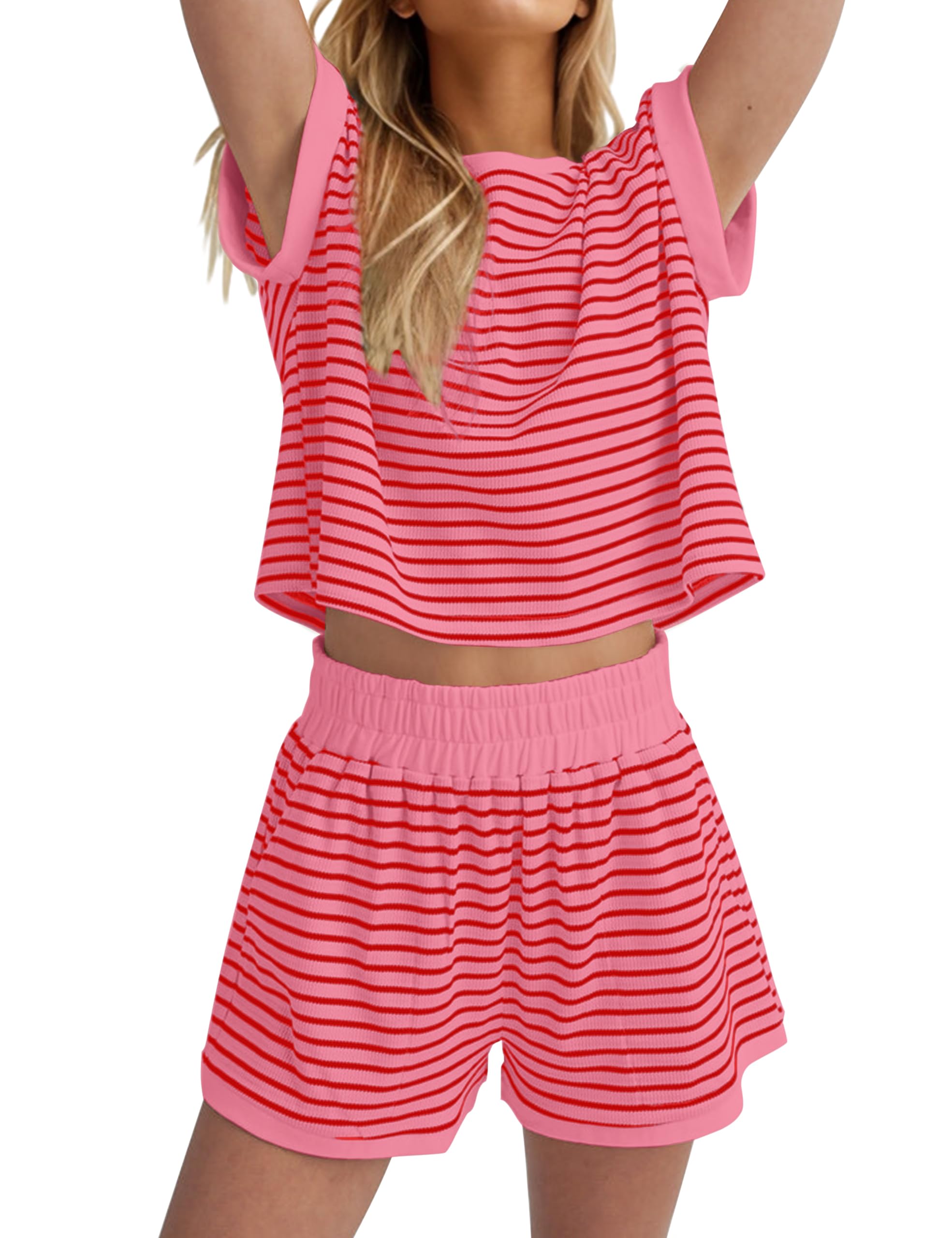 🔥Women's 2 Piece Ribbed Striped Short Sets (Buy 2 Free Shipping)