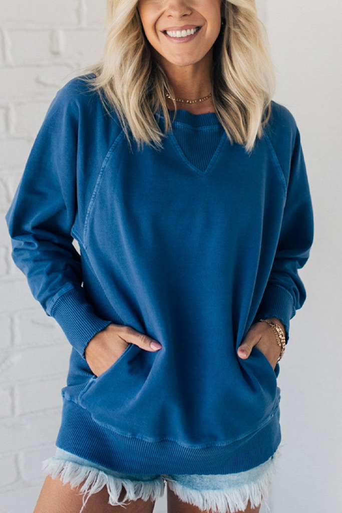 Ribbed Accent Pocketed Pullover