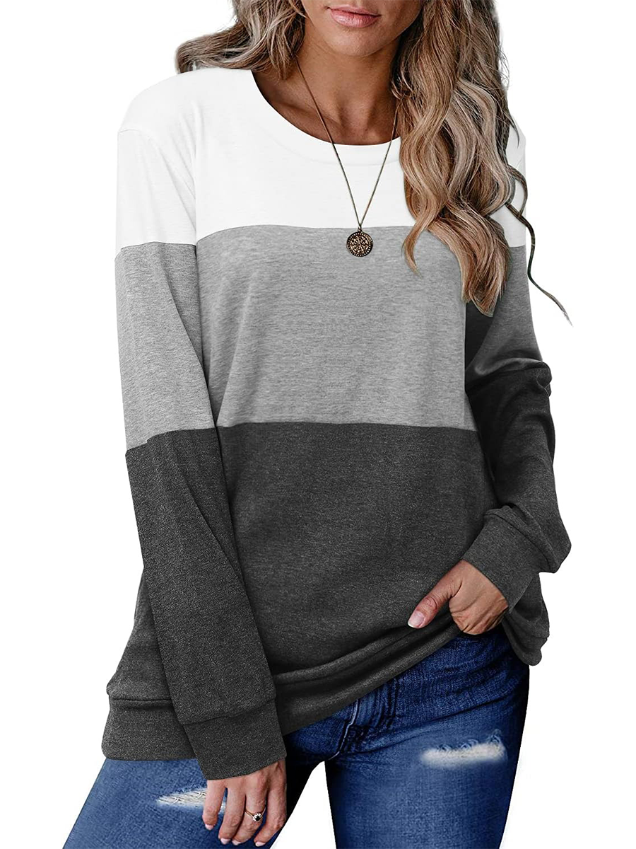 Women's Colorblock Striped Long Sleeve Casual Sweatshirt Tops