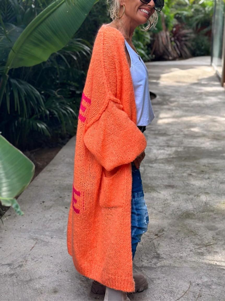 Letter Dropped Shoulder Long Sleeve Cardigan