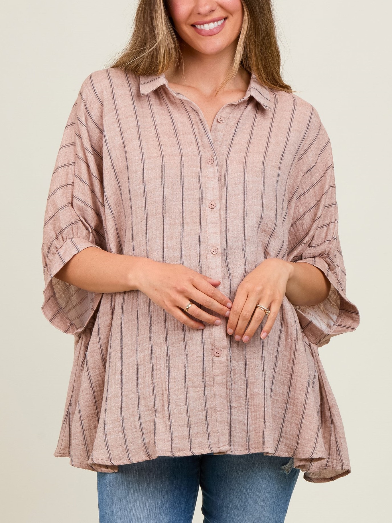 Oversized Striped Button Down Top